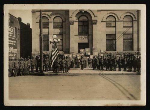 WWI Soldiers in front of the Masonic Temple in Bismarck, ND